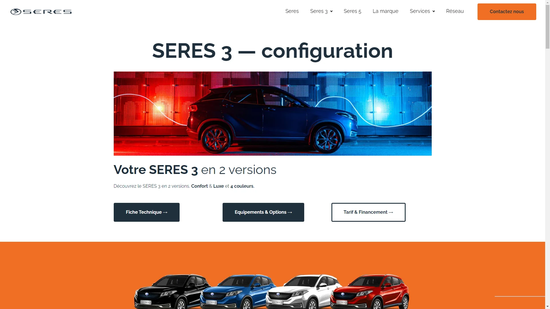 SERES automotive configurator page showing a real digital customer journey
