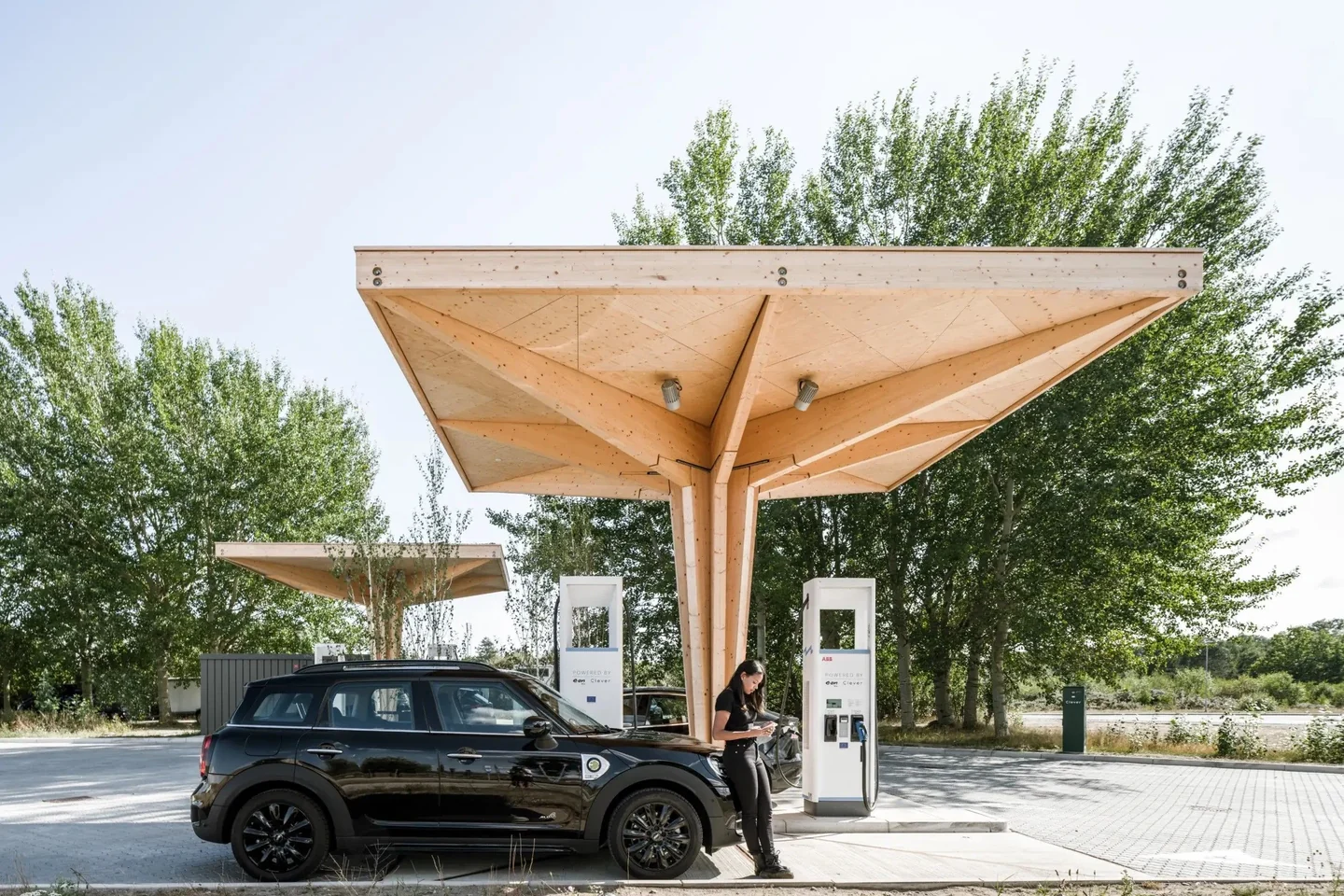 Electric vehicle at a public charging location