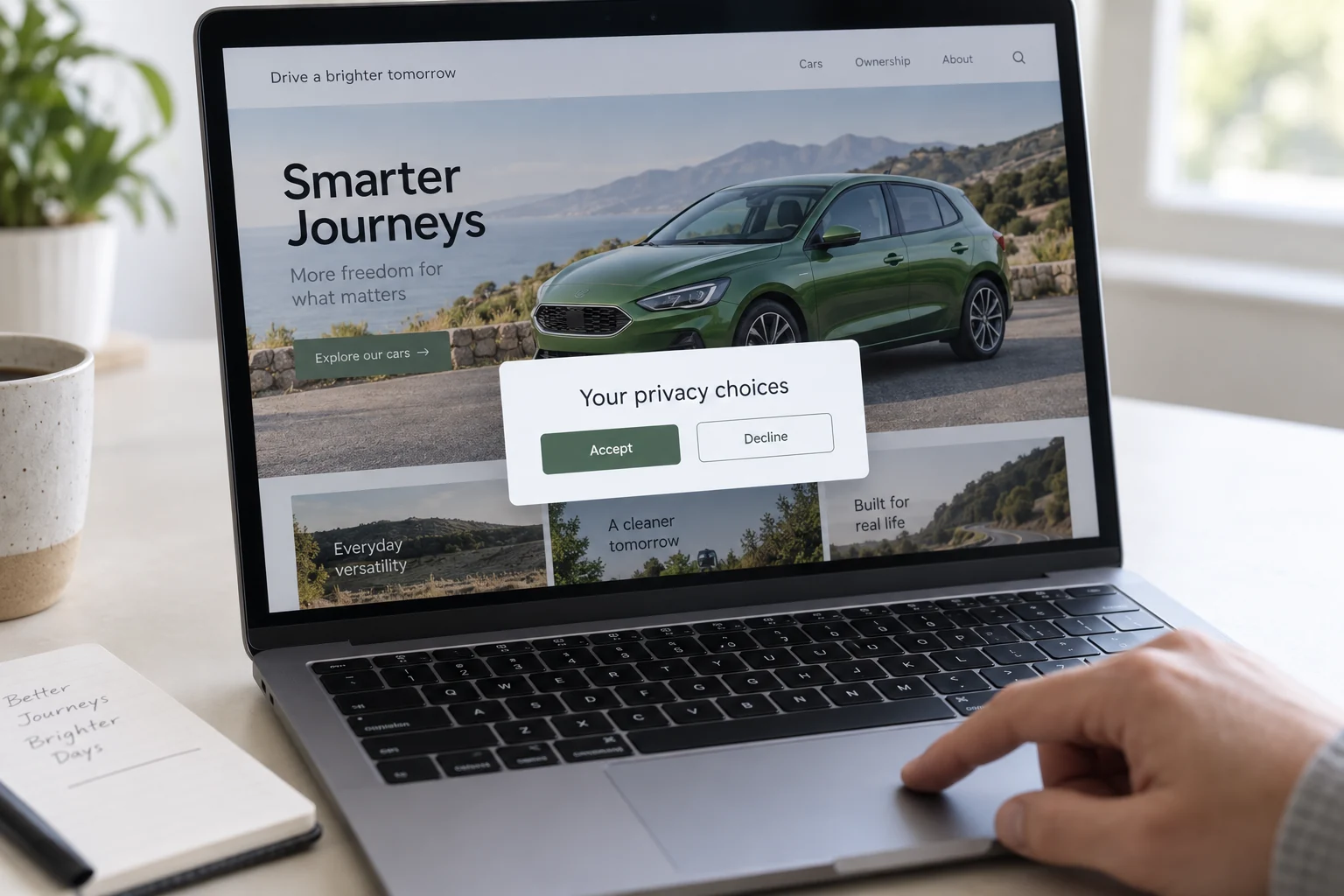 Illustrative privacy-consent choice on an automotive website