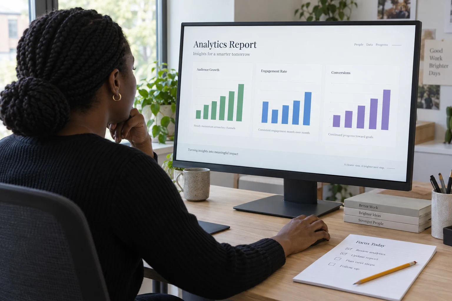 Illustrative analyst examining a measurement report